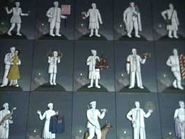 Eine Ikonenwand aus 115 Einzelbildern des russischen K�nstlers Grisha Bruskin. Mit seinem Kunstwerk ironisiert Bruskin die Skulptur-Manie der Sowjetunion.